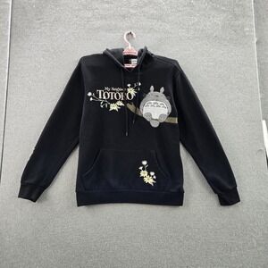 My Neighbor Totoro Women Hoodie M Black Floral Ghibli Oversized Pullover
